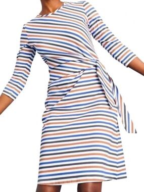 J.McLaughlin Elora Diagonal Stripe Pattern 3/4 Sleeve Side Waist Wrap Dress XL